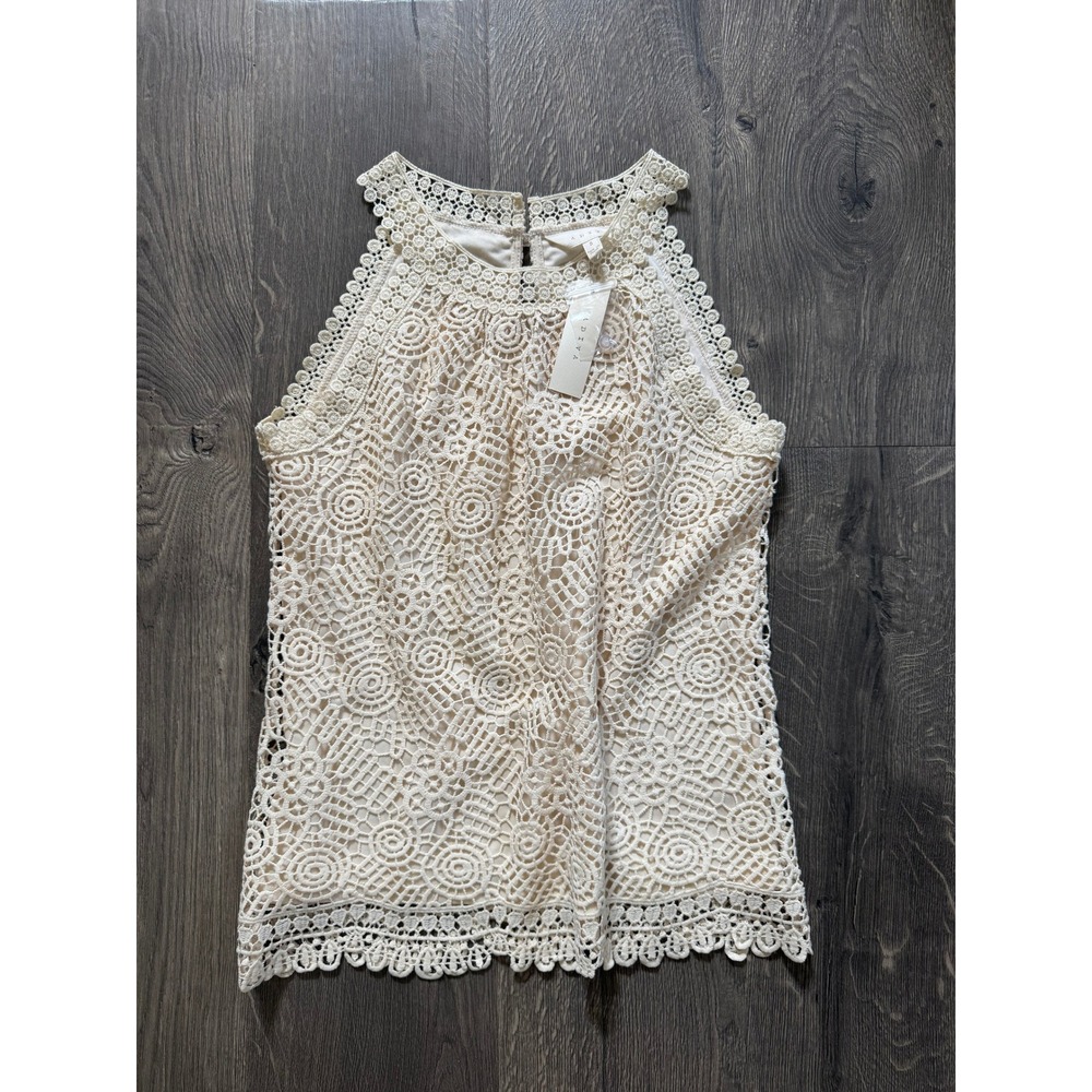 Adiva Crochet Lace Halter Top Blouse Tank Neck Small Cream Beige Boho‎ Lined NWT